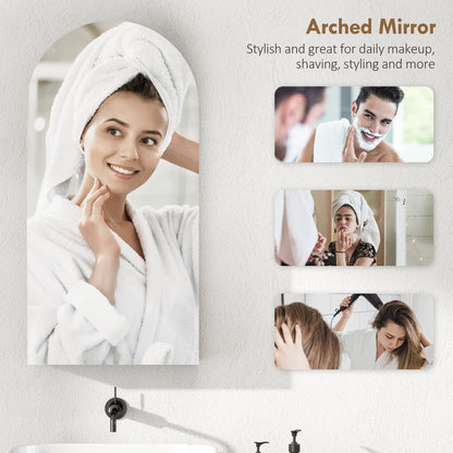 HOMCOM Arched Bathroom Mirror Cabinet with Adjustable Glass Shelves - White