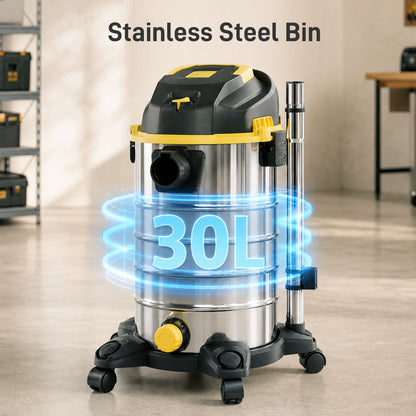 HOMCOM 1400W Vacuum Cleaner, 3-in-1 Wet and Dry Vacuum Cleaner with Blowing Mode and 30L Stainless Steel Tank, Yellow