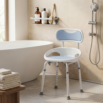 HOMCOM Shower Chair with Padded Seat Adjustable Height Shower Stool Bath Seat with Back and Anti-Slip Feet
