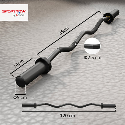 SPORTNOW 4ft Olympic EZ Curl Bar, Barbell Bar for 2" Weight Plates with Non-Slip Hand Grip 120cm