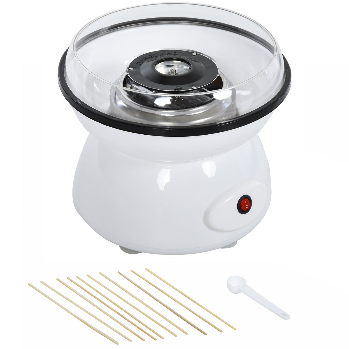 HOMCOM 450W Candy Floss Machine, Professional Automatic Cotton Candy Sweet Machine with Candyfloss Sticks, Spoon, Splash Guard, Non-Slip Base for Birthday Christmas Wedding Party, Funfair Style, White