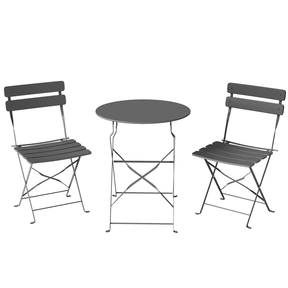 Outsunny Folding Garden Bistro Set, Outdoor Round Bistro Table and Chairs Set 2 with Electrophoresis Metal Frame, Grey