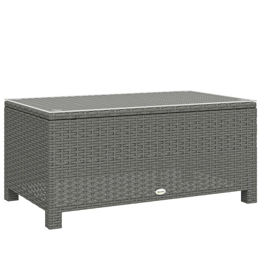 Outsunny Rattan Garden Coffee Table with Glass Top, Light Grey