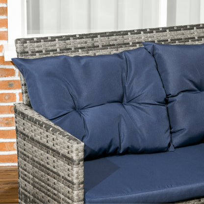 Outsunny 7-Seater Patio wicker Sofa Set Rattan Chair Furniture w/ Glass & Cushioned, Dark Blue