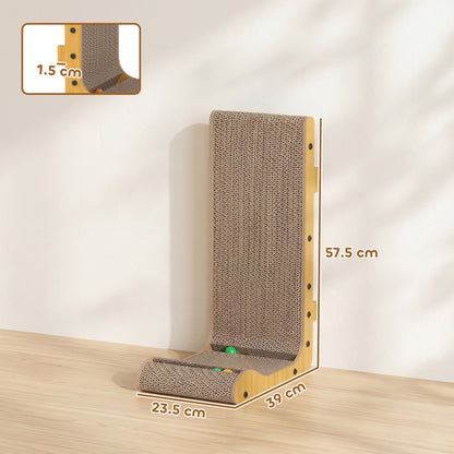 PawHut Cat Scratching Board Wall Mounted Cat Scratcher Corrugated 3 Toy Balls 39 x 23.5 x 57.5 cm Brown
