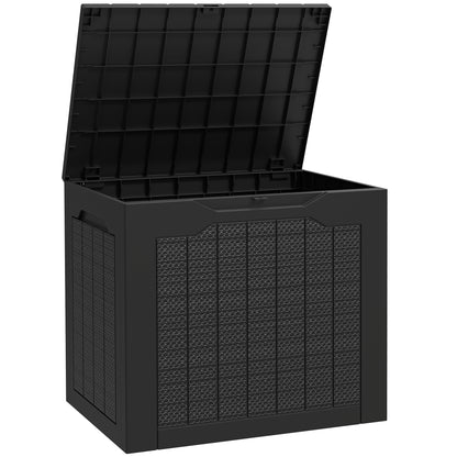 Outsunny 93L Plastic Garden Storage Box, Outdoor Storage Box with Handles, Waterproof Outdoor Storage Container, Black