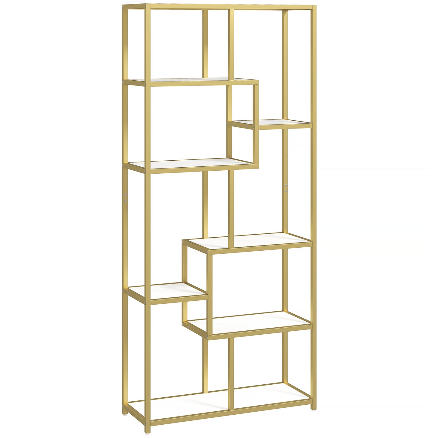 HOMCOM Seven-Tier Geometric Bookcase - White/Gold Tone