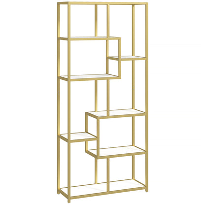 HOMCOM Seven-Tier Geometric Bookcase - White/Gold Tone