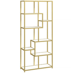 HOMCOM Seven-Tier Geometric Bookcase - White/Gold Tone