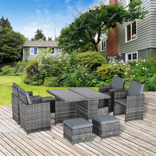 Outsunny 8-Seater Rattan Dining Set Garden Furniture Cushion Seat Woven Rattan Grey