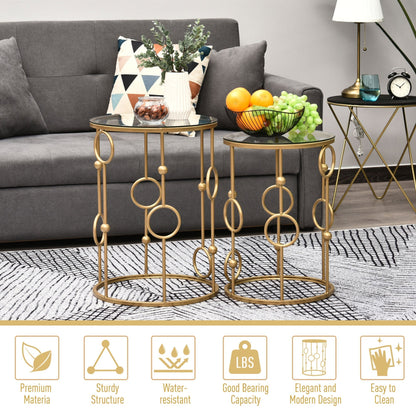 HOMCOM Nesting Round Coffee Table Set of 2 - Gold Tone
