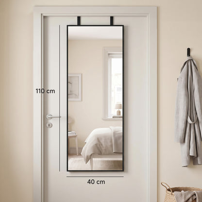 HOMCOM 40 x 110 cm Full Length Wall Mirror, Rectangular Mirror with Adjustable Hooks, Over the Door or Wall Mounted, Black