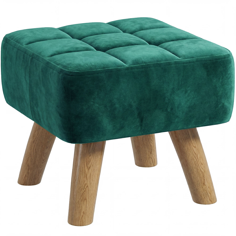 HOMCOM Velvet Square Padded Footstool - Dark Green