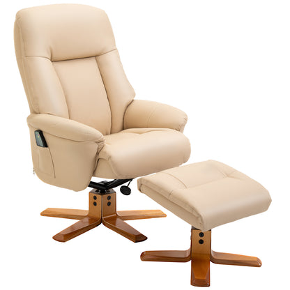 HOMCOM 10-Point Massage Sofa Armchair Chair PU Leather W/ Footrest Stool Heat Recliner Beige