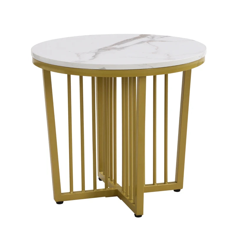 Modern Nesting Coffee Table Set, High Gloss Marble Look with Golden Iron Legs, 2 Piece Set, White