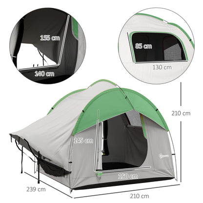Outsunny SUV Car Tent for Camping, Waterproof PU2000mm, 5 Man Tailgate Tent, 2.4 x 2.1 m, Grey and Green