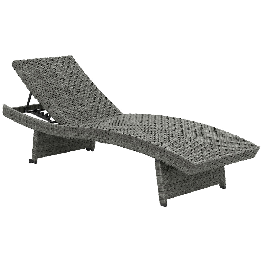 Outsunny Outdoor PE Rattan Sun Lounger, Folding Wicker Garden Lounger Recliner with 4-Level Adjustable Backrest, Rolling Sunbed Lounge Chair with Wheels, Non-Slip Legs for Balcony, Beach, Mixed-grey