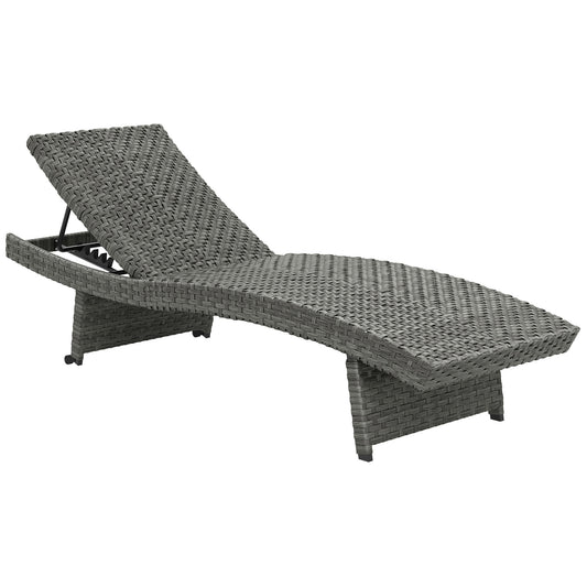 Outsunny Outdoor PE Rattan Sun Lounger, Folding Wicker Garden Lounger Recliner with 4-Level Adjustable Backrest, Rolling Sunbed Lounge Chair with Wheels, Non-Slip Legs for Balcony, Beach, Mixed-grey