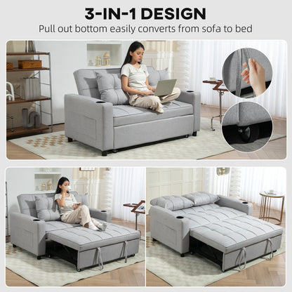 HOMCOM Two-Seater Pull-Out Sofa Bed - Light Grey