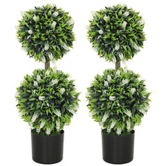 HOMCOM Set of 2 Decorative Artificial Plants Ball Trees with Lavender Flowers in Pot Fake Plants for Home Indoor Outdoor Decor, 70cm, White