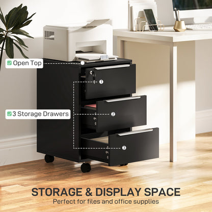 HOMCOM Three-Drawer Locking Filing Cabinet - Black