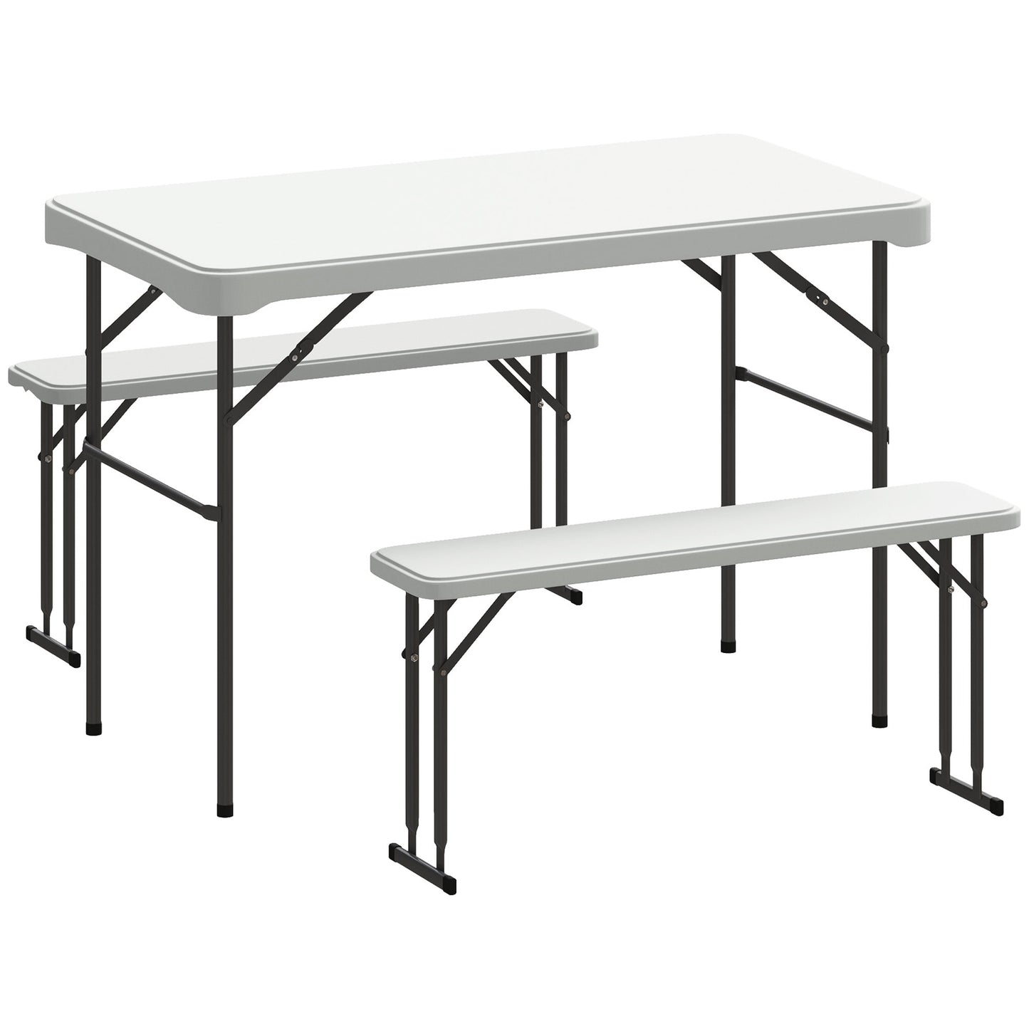 Outsunny Three-Piece Folding Picnic Table and Bench Set - White