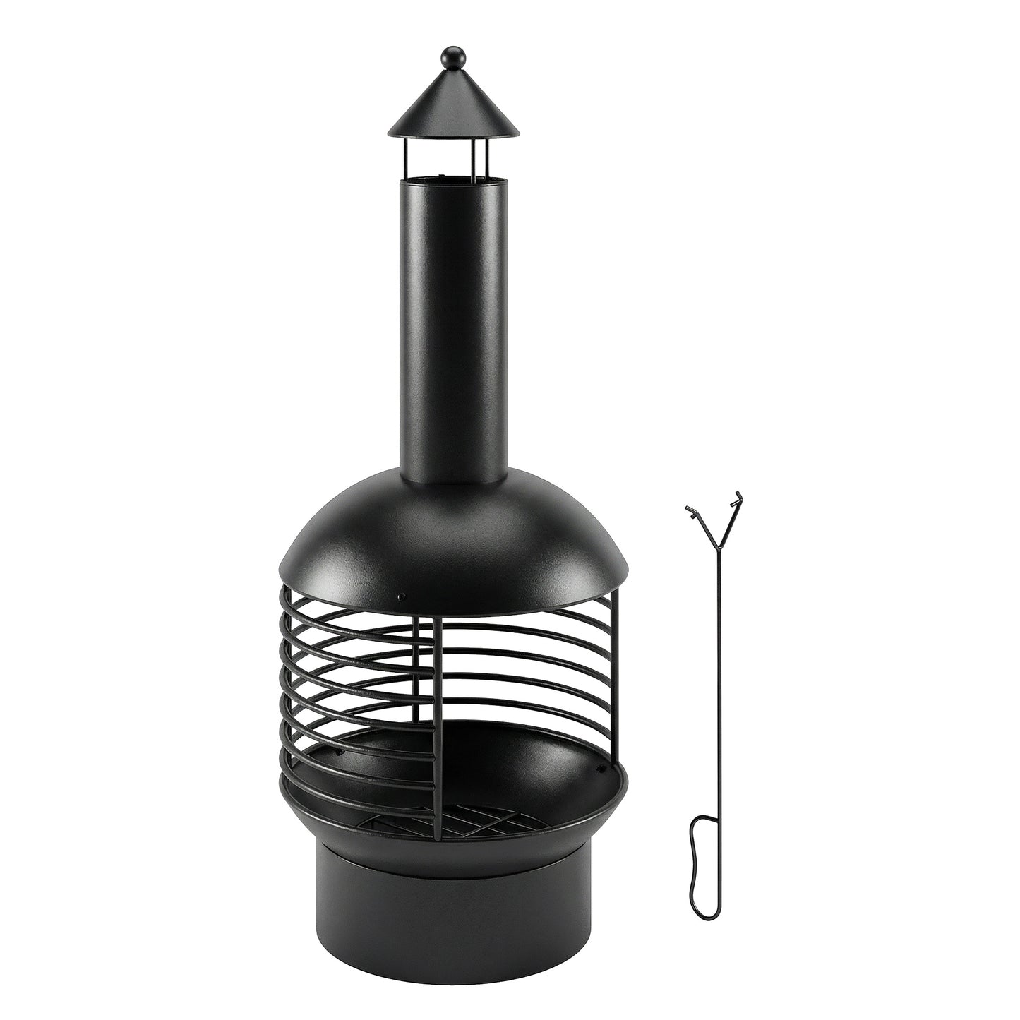 Outsunny Chimney Fire Pit, Portable Wood Burning Firepit with Poker, Charcoal Grid, Outdoor Fireplace for Garden Patio, Black