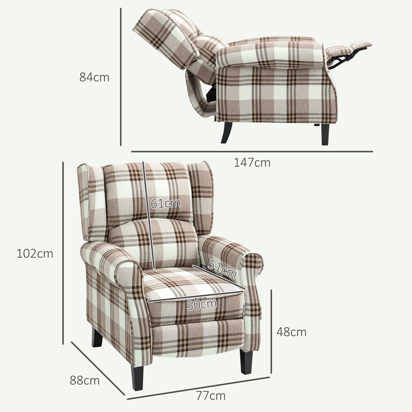 HOMCOM 160 Reclining Armchair, with Footrest - Brown