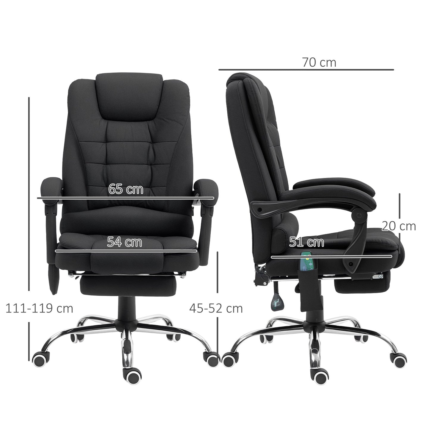 Vinsetto Office Chair with 6 Point Massage and Back Heat, Microfibre Desk Chair with Footrest Adjustable Height and Swivel Wheels, Back Reclining, Full Black