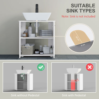 kleankin Under Sink Cabinet, Bathroom Vanity Unit, Pedestal Under Sink Design, Storage Cupboard with Adjustable Shelf, High Gloss, White