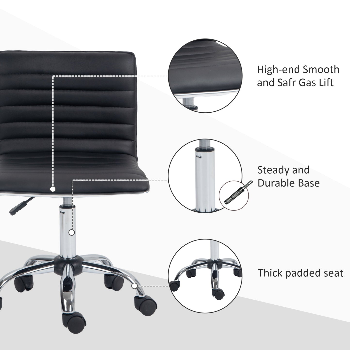 Vinsetto Adjustable Swivel Office Chair with Armless Mid-Back in PU Leather and Chrome Base - Black