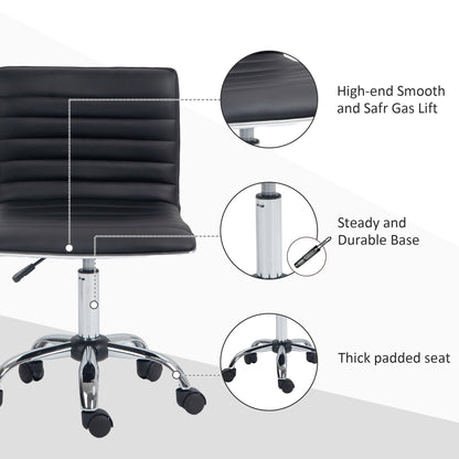 Vinsetto Adjustable Swivel Office Chair with Armless Mid-Back in PU Leather and Chrome Base - Black