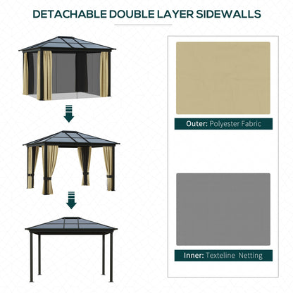Outsunny 3 x 3.6(m) Hardtop Gazebo Canopy with Polycarbonate Roof and Aluminium Frame, Garden Pavilion, Brown