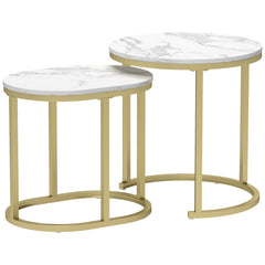 HOMCOM Marble-Effect Nest of Tables - Gold Tone/White