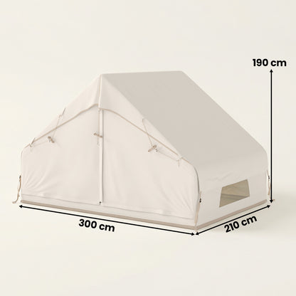 Outsunny Inflatable Tent Waterproof for Camping Blow Up Tent with Pump Carry Bag for 2-4 Person, Beige