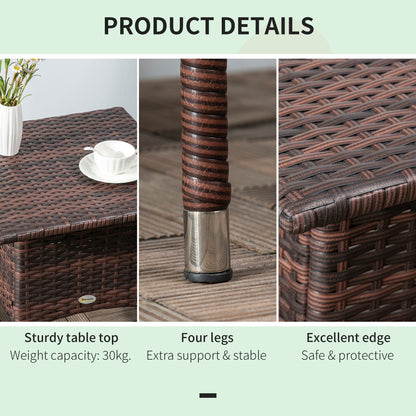 Outsunny Outdoor Rattan Side Table Coffee Table with Plastic Board, Full Woven Table Top for Patio, Garden, Balcony, Mixed Brown