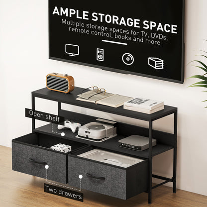 HOMCOM TV Stand Cabinet with 2 Foldable Drawers - Black