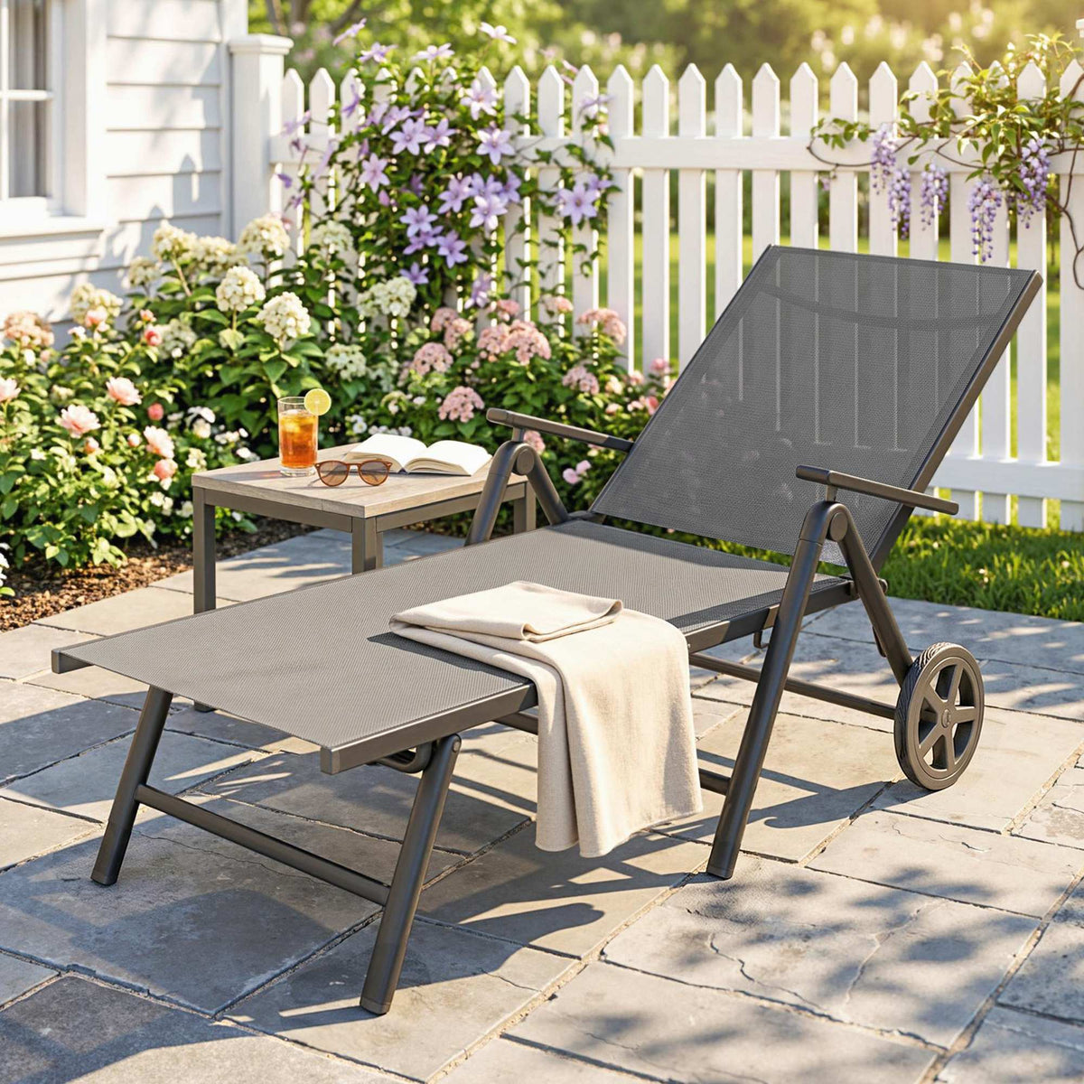 Outsunny Five-Position Reclining Sun Lounger - Grey