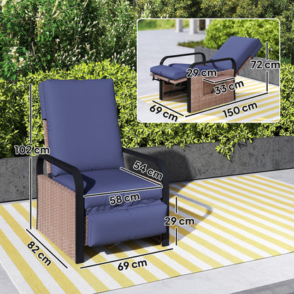 Outsunny 140 Reclining Rattan Armchair - Brown/Blue