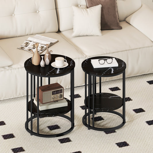 HOMCOM Set of Two Marble-Effect Coffee Tables - Black