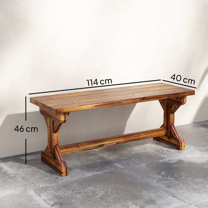Outsunny Rustic Wooden Garden Bench, Backless Outdoor Bench Patio Loveseat with X-Shape Base for Porch, Park, Carbonised Finish