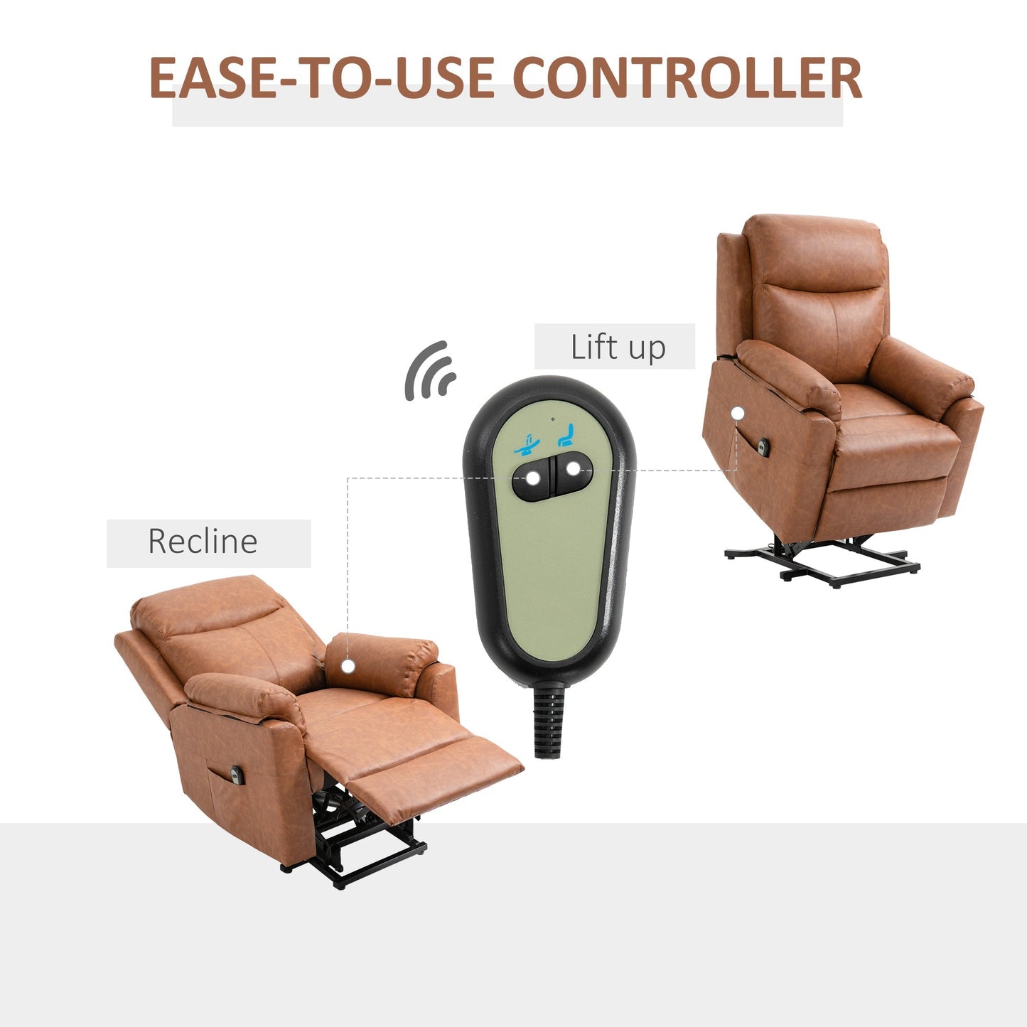 HOMCOM Faux Leather 70 Electric Riser Recliner Chair - Brown