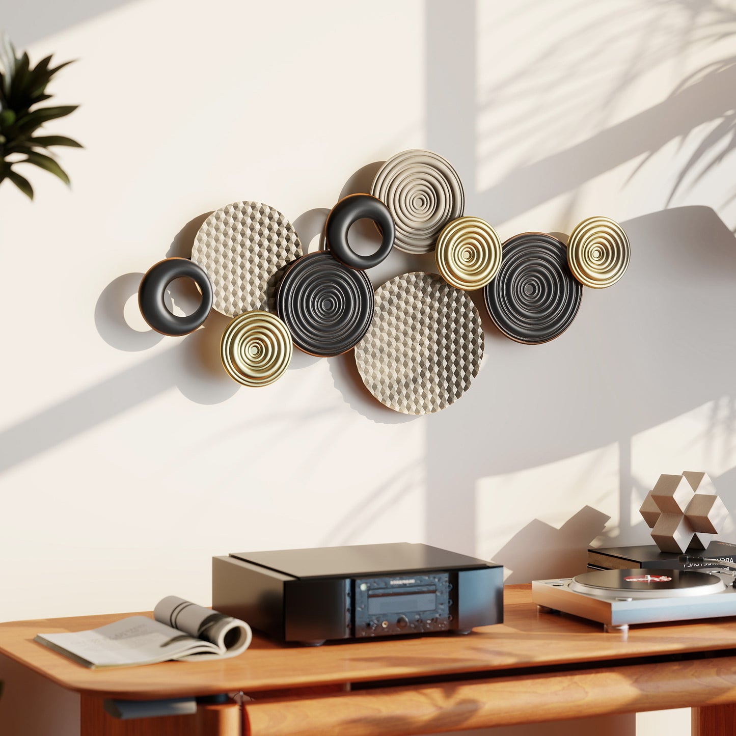 HOMCOM Metal Wall Art, Modern Hanging Wall Decor with Multi-Disc Design for Living Room Bedroom Dining Room