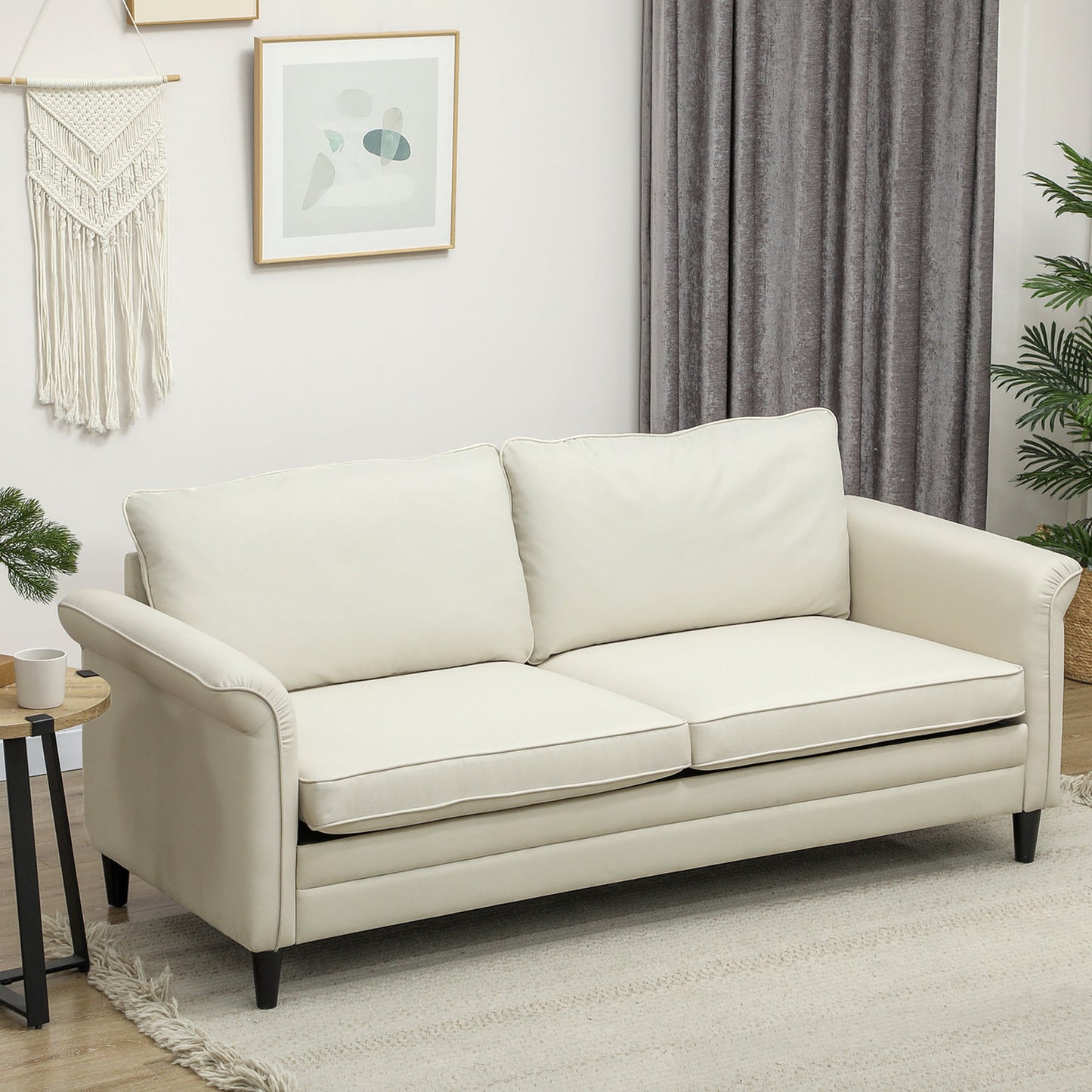HOMCOM 3 Seater Sofa, Modern Fabric Sofa Couch with Spring Cushion, Rubber Wood Legs, 191cm Upholstered Settee for Living Room, Bedroom, Home Office, Guest Room, Cream White