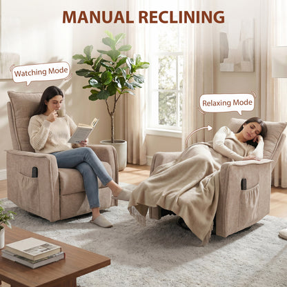 HOMCOM Recliner Armchair, Chenille Recliner Chair with Massage and Heat, 360Â° Swivel Rocking Manual Recliner, Brown