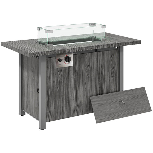 Outsunny 50,000 BTU Gas Fire Pit Table with Cover and Glass Screen - Dark Grey