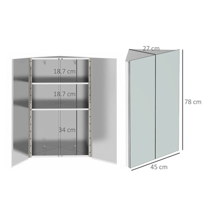 kleankin Stainless Steel Wall Mounted Corner Bathroom Mirror Cabinet