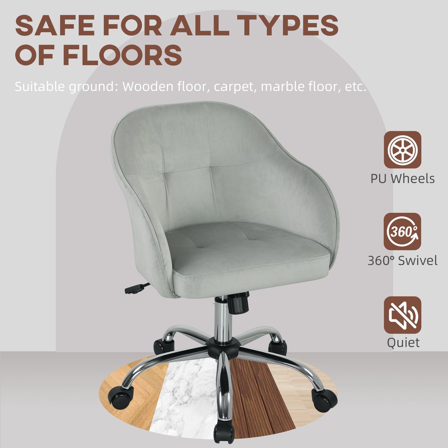 HOMCOM 46-56 cm Velvet-feel Office Chair - Grey