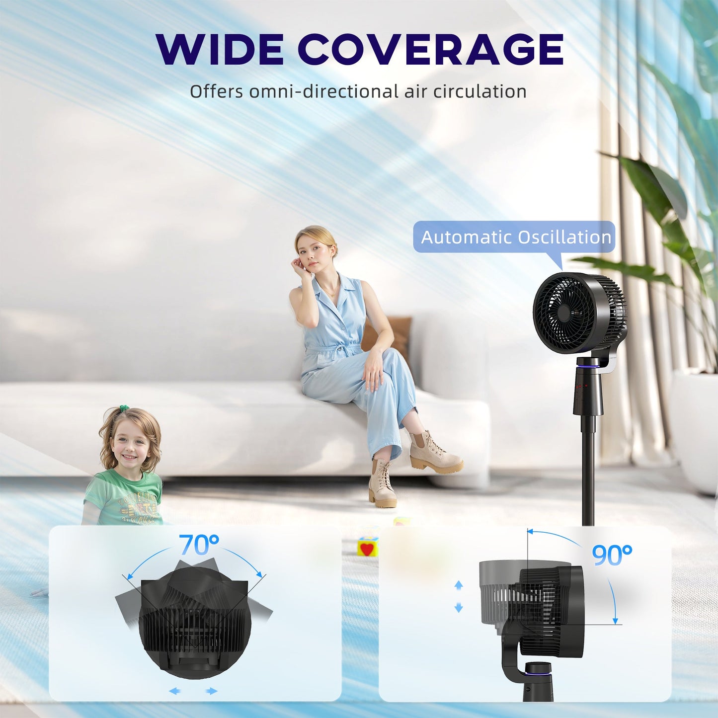 HOMCOM Pedestal Air Circulation Fan with Oscillating, Light Off, Black