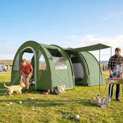 Outsunny 4 Man Camping Tent with 2 Room, Floor and Carry Bag - Green